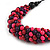 Purple/ Deep Pink Cluster Wood Bead Chunky Necklace with Black Cotton Cord - 70cm L - view 4
