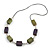 Long Wood Bead with Silver Tone Metal Links Black Rubber Cord Necklace (Glitter Green/ Purple) - 84cm L