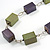 Long Wood Bead with Silver Tone Metal Links Black Rubber Cord Necklace (Glitter Green/ Purple) - 84cm L - view 3