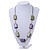 Long Wood Bead with Silver Tone Metal Links Black Rubber Cord Necklace (Glitter Green/ Purple) - 84cm L - view 2