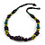 Multicoloured Wood Bead Cluster Cotton Cord Necklace - 72cm L