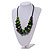 Black/ Lime Green Cluster Wood Bead With Black Cord Necklace - 54cm L - view 3