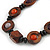Wood and Ceramic Bead Necklace with Black Faux Leather Cord - 80cm L - view 3