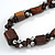 Wood and Ceramic Cluster Bead Brown Cord Chunky Asymmetrical Necklace - 60cm L - view 3