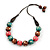 Green/ Brown/ Pink Round Wood Bead Cotton Cord Necklace - 66cm Long