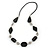 Black Ceramic and Silver Tone Wire Element Black Faux Leather Cord Necklace - 76cm L - view 3