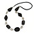 Black Ceramic and Silver Tone Wire Element Black Faux Leather Cord Necklace - 76cm L