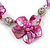 Fuchsia Shell Floral Faux Leather Cord Long Necklace -78cm L - view 3