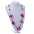 Fuchsia Shell Floral Faux Leather Cord Long Necklace -78cm L - view 2