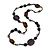 Statement Ceramic/ Wood Bead and Metal Ring Cotton Cord Long Necklace ( Brown, Plum) - 96cm L - view 3