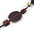 Statement Ceramic/ Wood Bead and Metal Ring Cotton Cord Long Necklace ( Brown, Plum) - 96cm L - view 4