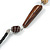 Brown/ Natural Wood and Silver Tone Wire Element Black Faux Leather Cord Necklace - 74cm L - view 5