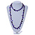 Long Purple/ Violet Shell Nugget and Glass Crystal Bead Necklace - 110cm L - view 2