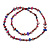 Long Multicoloured Shell Nugget and Glass Crystal Bead Necklace (Purple/ Blue/ Magenta/ Plum) - 116cm L - view 2