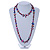 Long Multicoloured Shell Nugget and Glass Crystal Bead Necklace (Purple/ Blue/ Magenta/ Plum) - 116cm L - view 3