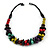 Chunky Multicoloured Round and Coin Wood Bead Cotton Cord Necklace - 46cm Long
