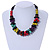 Chunky Multicoloured Round and Coin Wood Bead Cotton Cord Necklace - 46cm Long - view 2
