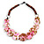 Brown/ Pink/ White Wood Beaded Necklace - 55cm Long