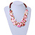 Brown/ Pink/ White Wood Beaded Necklace - 55cm Long - view 2