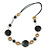 Black/ Natural Wood Bead, Silver Link Black Cotton Cord Necklace - 72cm L