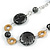 Black/ Natural Wood Bead, Silver Link Black Cotton Cord Necklace - 72cm L - view 3