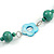 Blue Shell Flower, Teal Wood Bead and White Resin Ball Black Cord Necklace - 80cm L - view 4