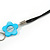 Blue Shell Flower, Teal Wood Bead and White Resin Ball Black Cord Necklace - 80cm L - view 6
