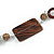 Geometric Wood, Ceramic Bead with Silver Wire Element Black Faux Leather Cord Necklace (Black/ Brown) - 78cm L - view 4