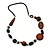 Brown/ Black Wood Bead with Silver Wire Detail Black Faux Leather Cord Necklace - 80cm L