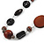Brown/ Black Wood Bead with Silver Wire Detail Black Faux Leather Cord Necklace - 80cm L - view 3