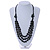 Layered Dark Green 'Scratched Effect' Resin Bead Black Cotton Cord Necklace - 74cm L - view 2