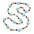 Long Light Blue Acrylic, Brown Wood, Silver Tone Metal Bead with Orange Cord Necklace - 104cm L - view 3