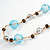 Long Light Blue Acrylic, Brown Wood, Silver Tone Metal Bead with Orange Cord Necklace - 104cm L - view 4