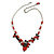 Romantic Glass and Ceramic Bead Heart Pendant Charm Necklace In Silver Tone (Carrot Red, Black) - 64cm L