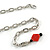 Romantic Glass and Ceramic Bead Heart Pendant Charm Necklace In Silver Tone (Carrot Red, Black) - 64cm L - view 6