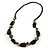 Statement Resin, Wood, Metal Bead Cotton Cord Necklace (Black, Natural, Aged Silver) - 64cm L - view 3