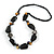 Statement Resin, Wood, Metal Bead Cotton Cord Necklace (Black, Natural, Aged Silver) - 64cm L
