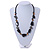 Statement Resin, Wood, Metal Bead Cotton Cord Necklace (Black, Natural, Aged Silver) - 64cm L - view 2