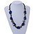 Statement Resin, Wood, Metal Bead Cotton Cord Necklace (Blue, Natural, Aged Silver) - 64cm L - view 2