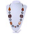Brown/ Amber Ceramic Bead and Black Wood Ring Cotton Cord Necklace - 70cm L - view 2