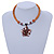 Brown Shell Flower Pendant with Pale Orange Glass Bead Necklace - 38cm L - view 2