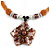 Brown Shell Flower Pendant with Pale Orange Glass Bead Necklace - 38cm L - view 3