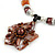 Brown Shell Flower Pendant with Pale Orange Glass Bead Necklace - 38cm L - view 4