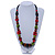Deep Pink, Brown, Bright Green Wood Bead Necklace - 76cm L - view 2