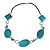 Teal Coloured Wood and Shell Bead with Black Faux Leather Cord Necklace - 74cm L - view 5
