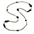 Vintage Inspired Black Ceramic Bead, White Faux Pearl Bronze Tone Chain Necklace - 126cm L