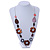 Long Floral Wood and Shell Bead Silver Tone Acrylic Cord Necklace (Brown/ Grey/ Red) - 80cm L - view 2