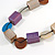 Multicoloured Wood and Shell Bead Metallic Silver Cord Necklace - 82cm L - view 3