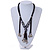 Unique Ceramic Bead with Silver Tone Heart Charm Black Fabric Necklace - Adjustable - 48cm L - view 2