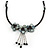 Black/ Dark Grey Shell Flower Metal Wire with Cotton Cord Necklace - 44cm L/ 5cm Ext - view 2